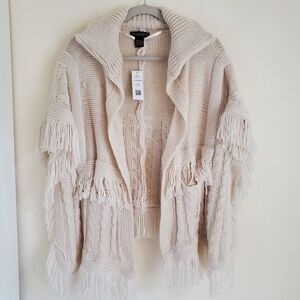 Madden NYC Cable Fringe Ruana OS Cream
